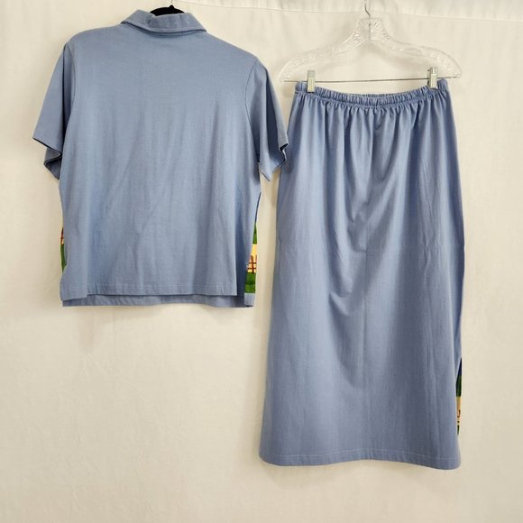 Vintage KAKTUS Fairy Artsy Blue Printed Novelty Set of Two T-Shirt/Skirt Size L. - Picture 2 of 16